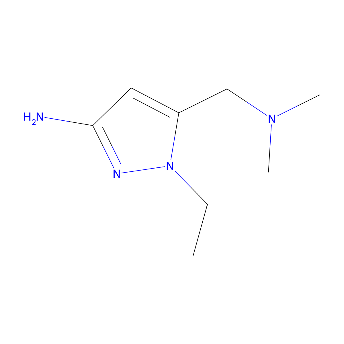 5-[(dimethylamino)methyl]-1-ethyl-1H-pyrazol-3-amine molecular structure, CAS 1856046-68-8