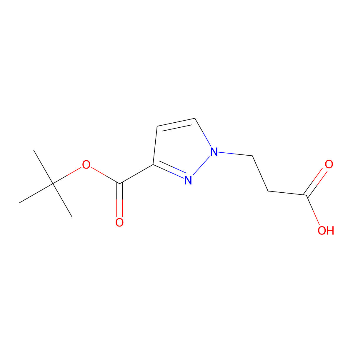 3-[3-(tert-butoxycarbonyl)-1H-pyrazol-1-yl]propanoic acid molecular structure, CAS 1856046-94-0