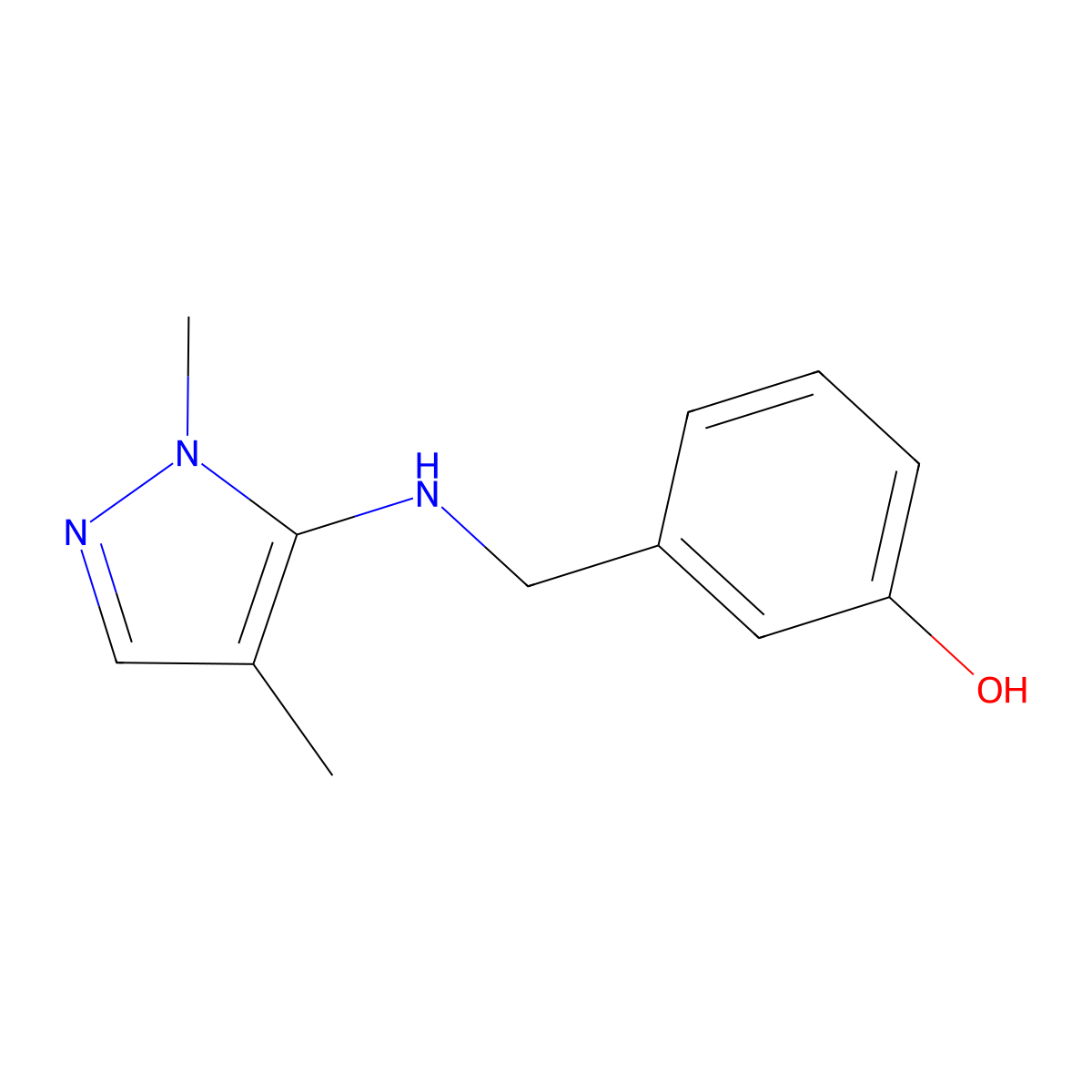 3-{[(1,4-dimethyl-1H-pyrazol-5-yl)amino]methyl}phenol molecular structure, CAS 1856047-01-2