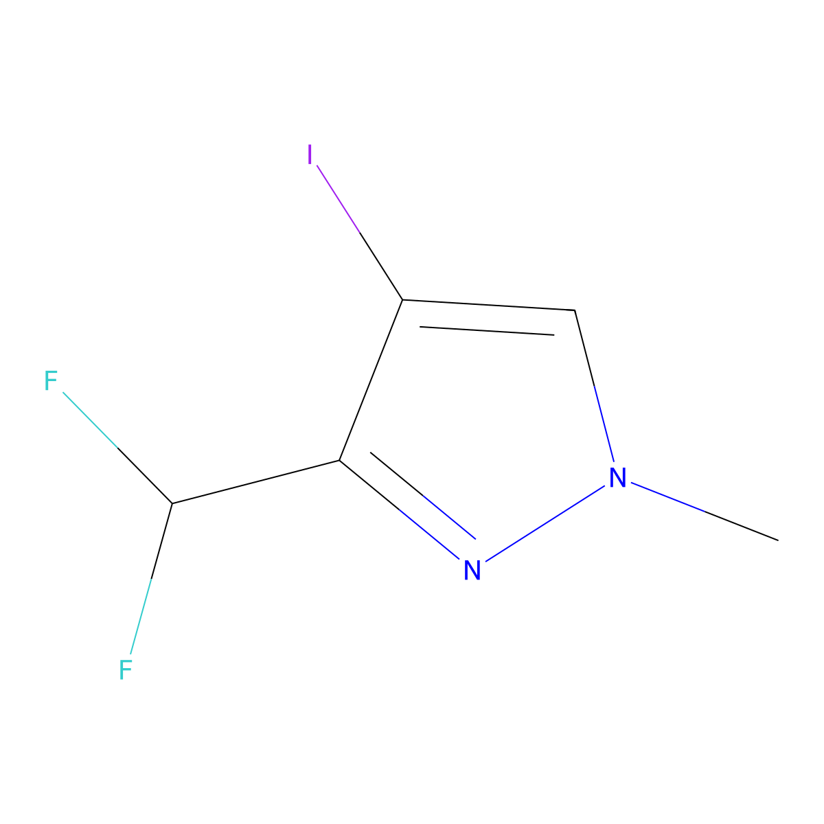 3-(difluoromethyl)-4-iodo-1-methyl-1H-pyrazole molecular structure, CAS 1856047-69-2