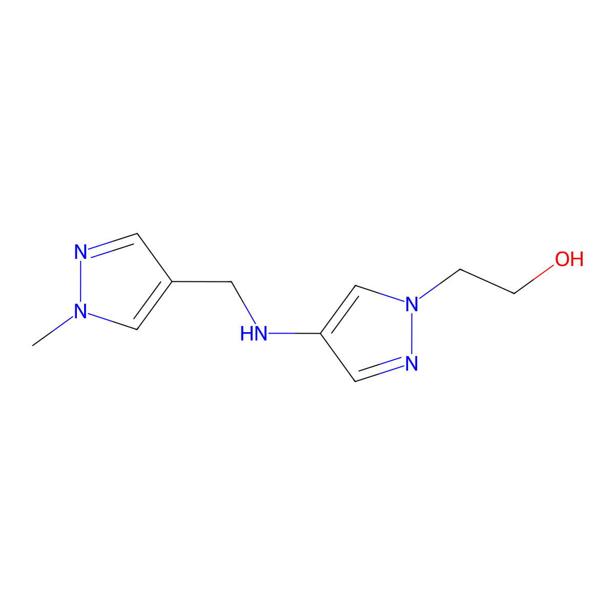 2-(4-{[(1-methyl-1H-pyrazol-4-yl)methyl]amino}-1H-pyrazol-1-yl)ethan-1-ol molecular structure, CAS 1856048-72-0