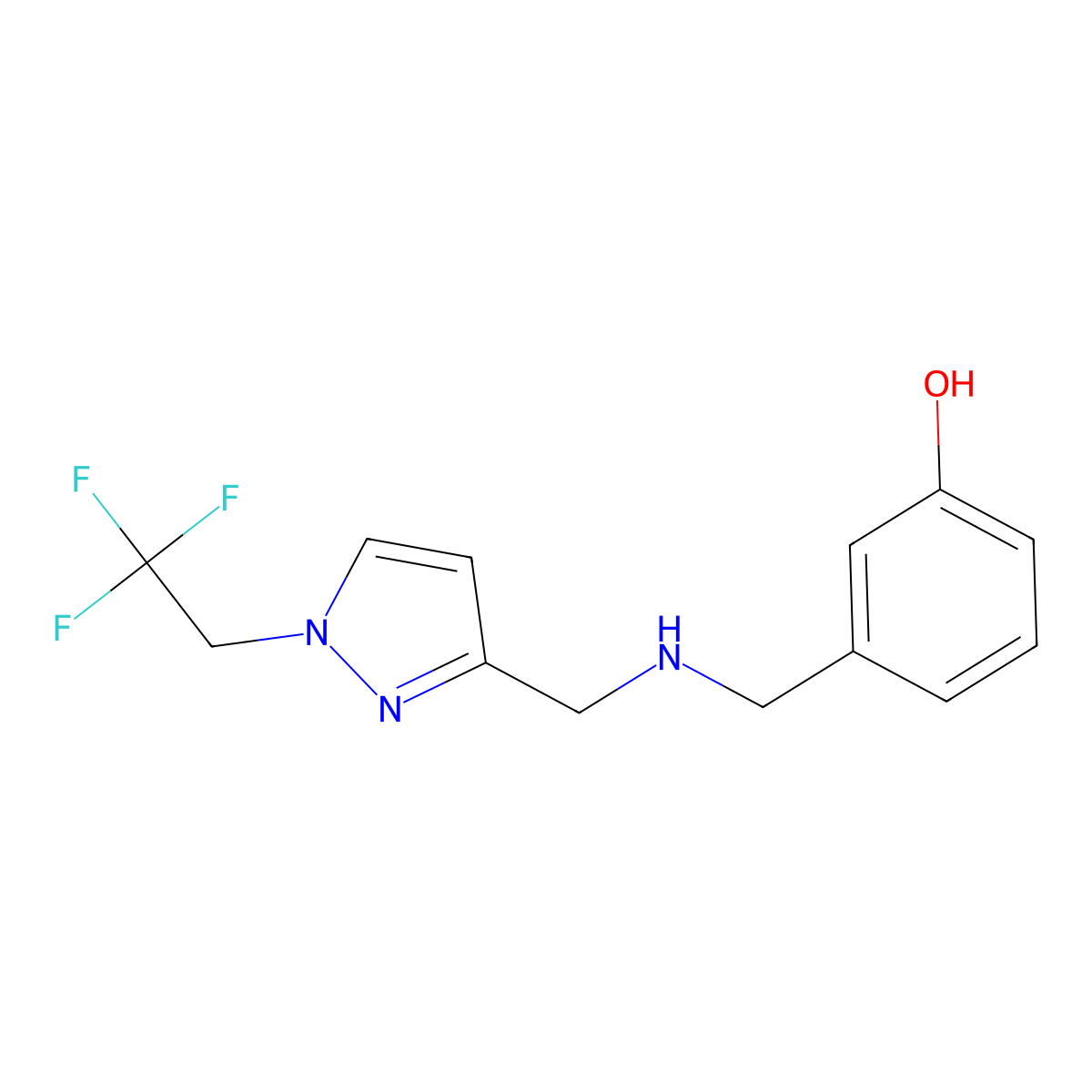 3-[({[1-(2,2,2-trifluoroethyl)-1H-pyrazol-3-yl]methyl}amino)methyl]phenol molecular structure, CAS 1856050-32-2