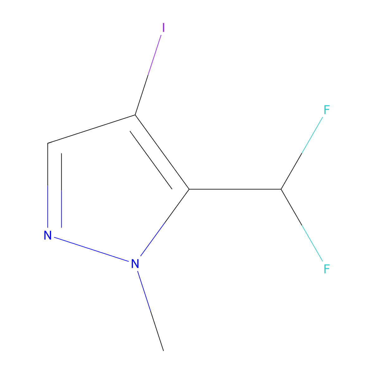 5-(difluoromethyl)-4-iodo-1-methyl-1H-pyrazole molecular structure, CAS 1856051-59-6