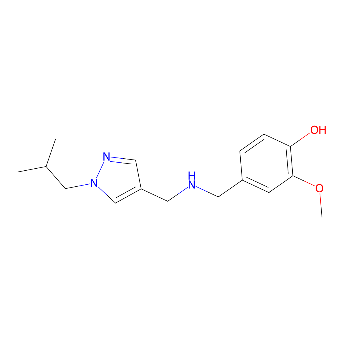 2-methoxy-4-[({[1-(2-methylpropyl)-1H-pyrazol-4-yl]methyl}amino)methyl]phenol molecular structure, CAS 1856053-31-0