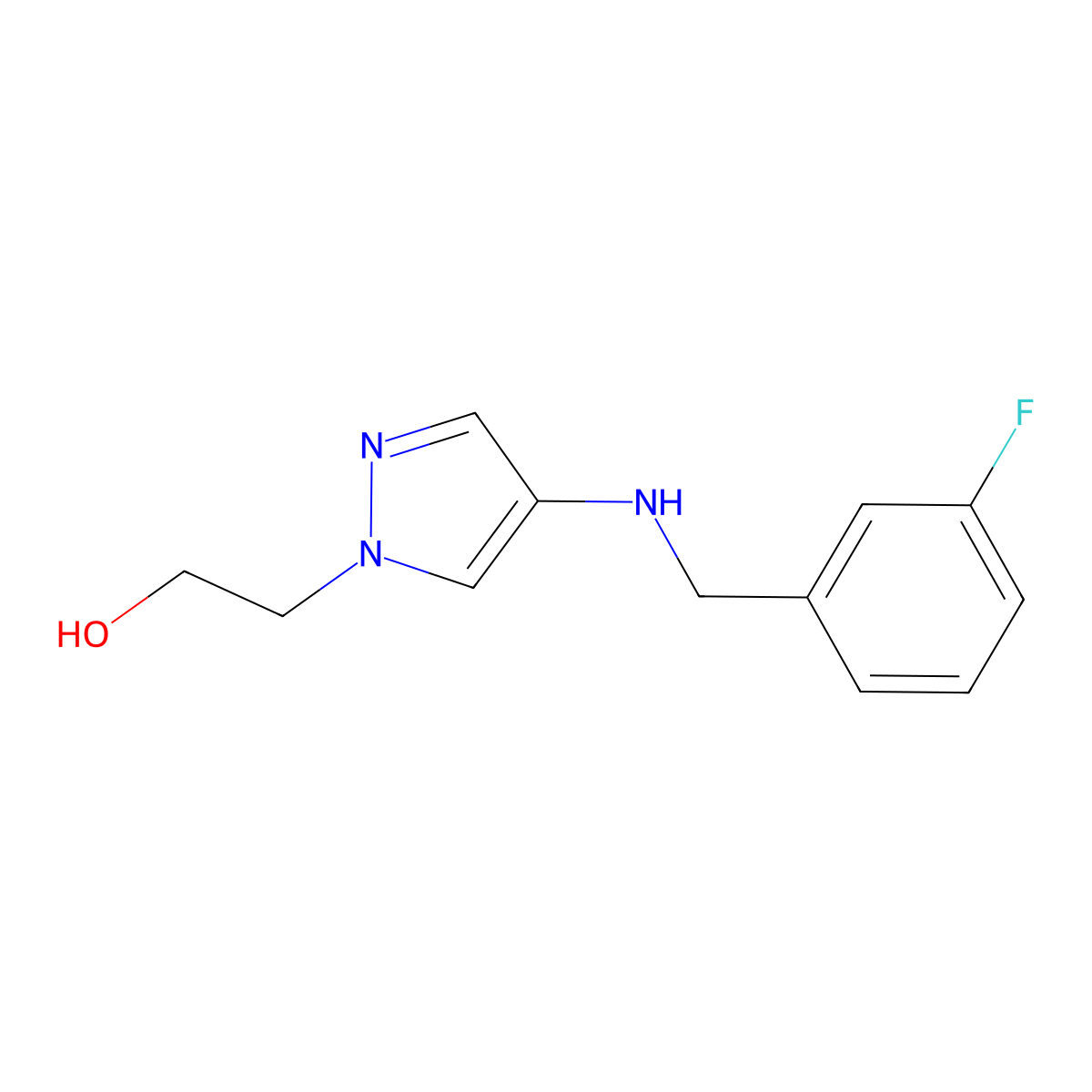 2-(4-{[(3-fluorophenyl)methyl]amino}-1H-pyrazol-1-yl)ethan-1-ol molecular structure, CAS 1856054-22-2