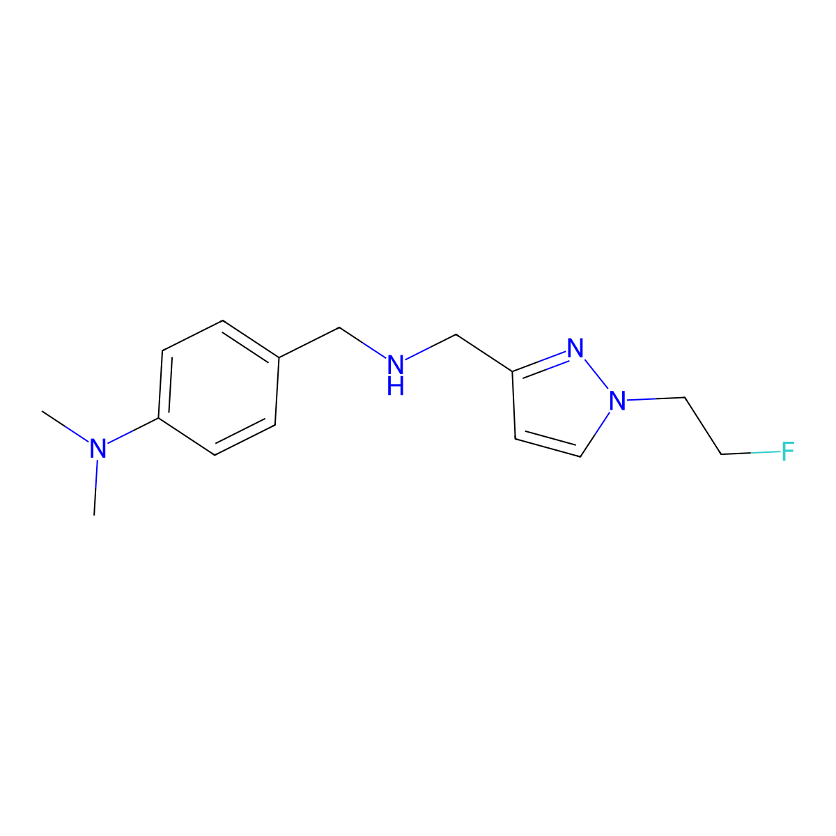 4-[({[1-(2-fluoroethyl)-1H-pyrazol-3-yl]methyl}amino)methyl]-N,N-dimethylaniline molecular structure, CAS 1856054-93-7