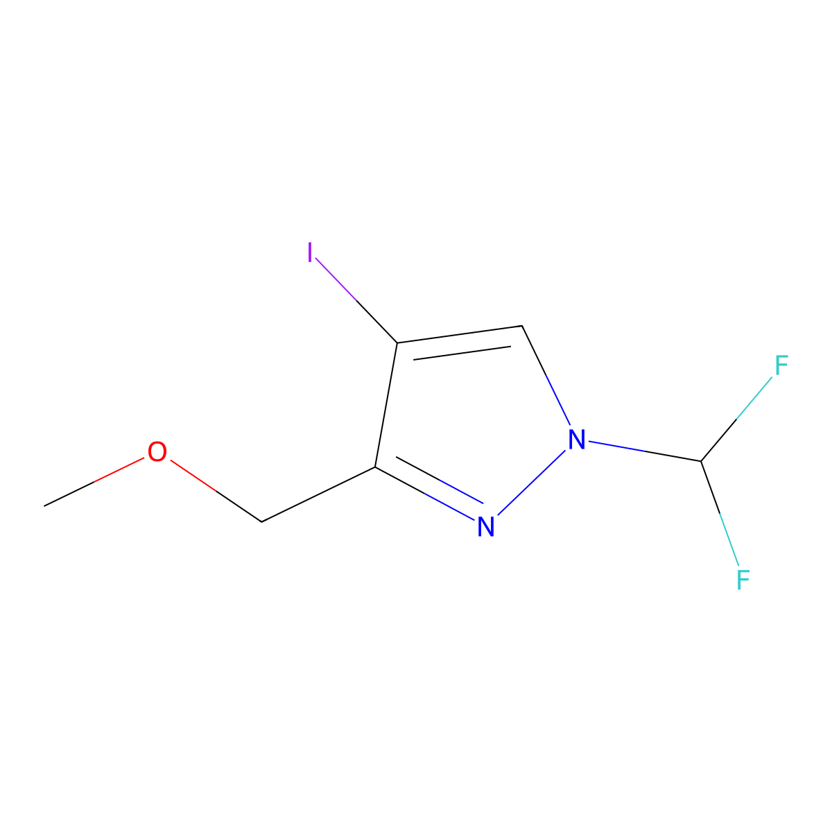 1-(difluoromethyl)-4-iodo-3-(methoxymethyl)-1H-pyrazole molecular structure, CAS 1856055-09-8