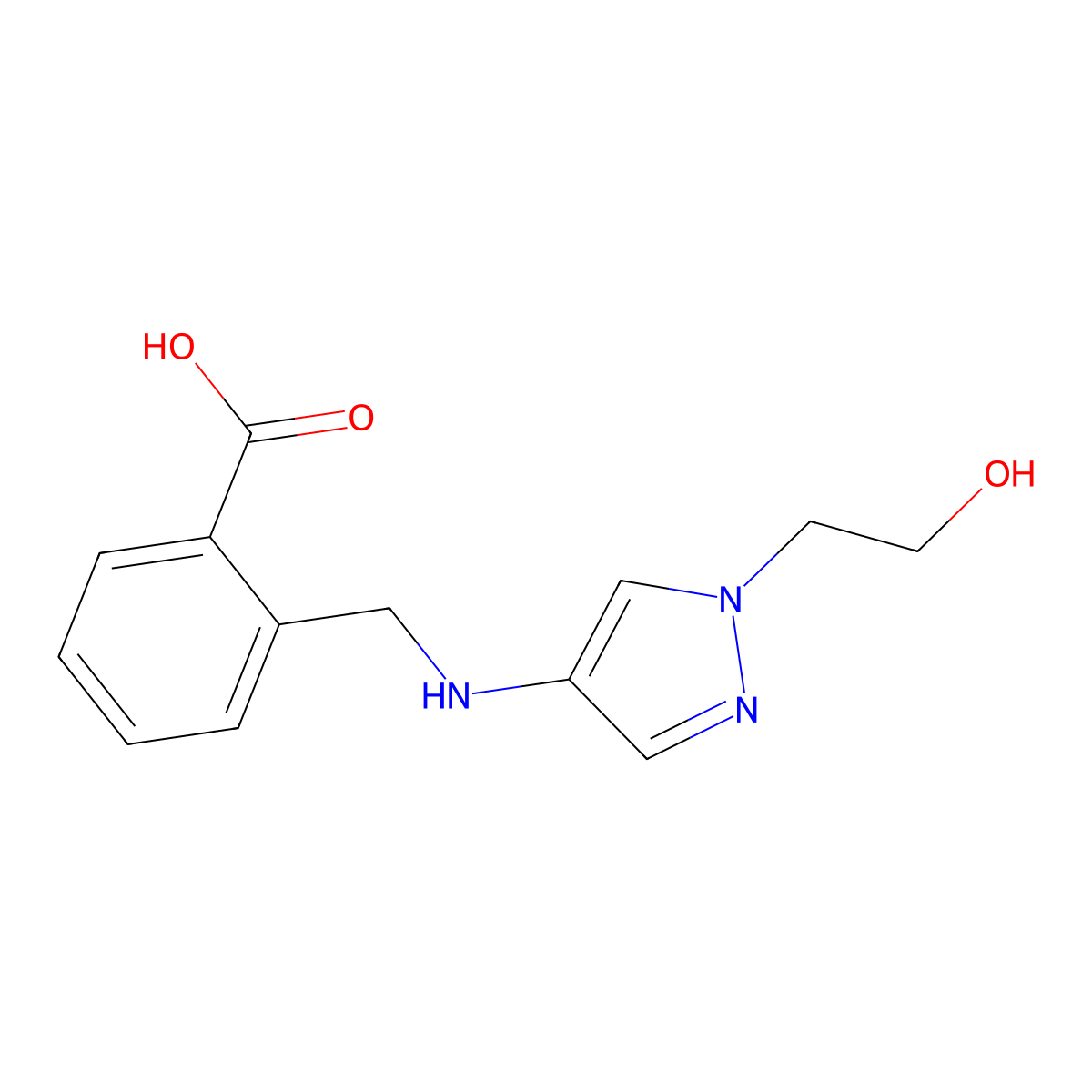 2-({[1-(2-hydroxyethyl)-1H-pyrazol-4-yl]amino}methyl)benzoic acid molecular structure, CAS 1856055-23-6
