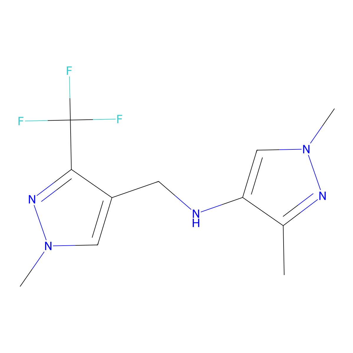 1,3-dimethyl-N-{[1-methyl-3-(trifluoromethyl)-1H-pyrazol-4-yl]methyl}-1H-pyrazol-4-amine molecular structure, CAS 1856056-52-4