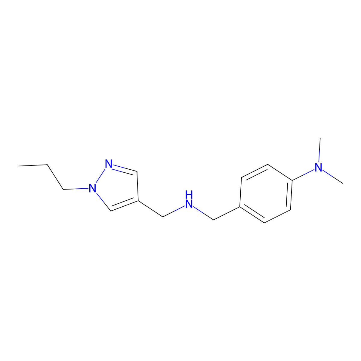 N,N-dimethyl-4-({[(1-propyl-1H-pyrazol-4-yl)methyl]amino}methyl)aniline molecular structure, CAS 1856057-54-9