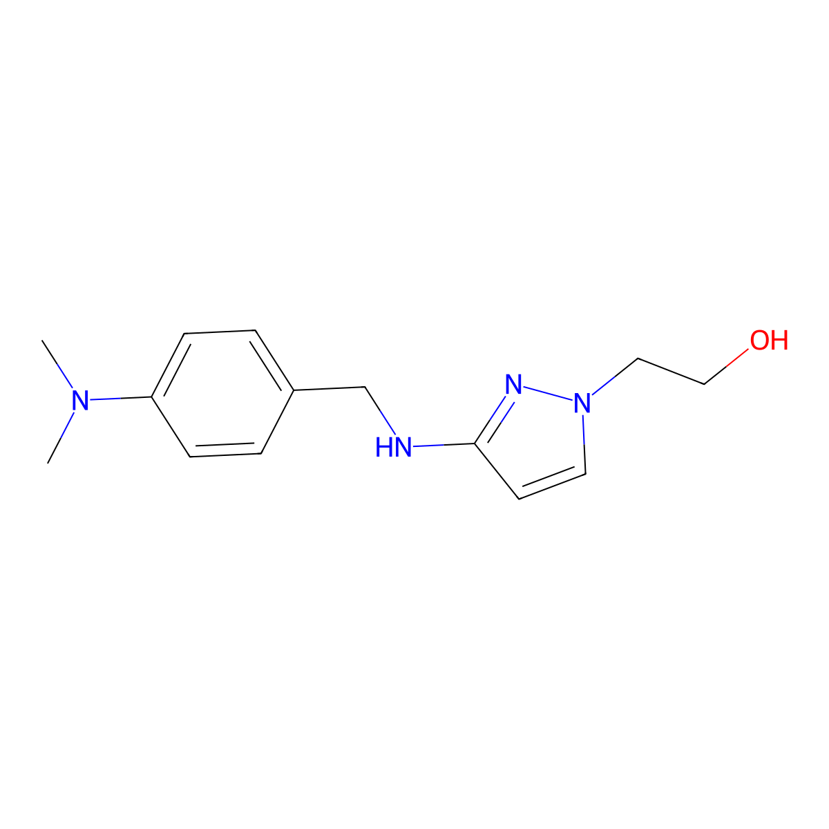 2-[3-({[4-(dimethylamino)phenyl]methyl}amino)-1H-pyrazol-1-yl]ethan-1-ol molecular structure, CAS 1856059-93-2