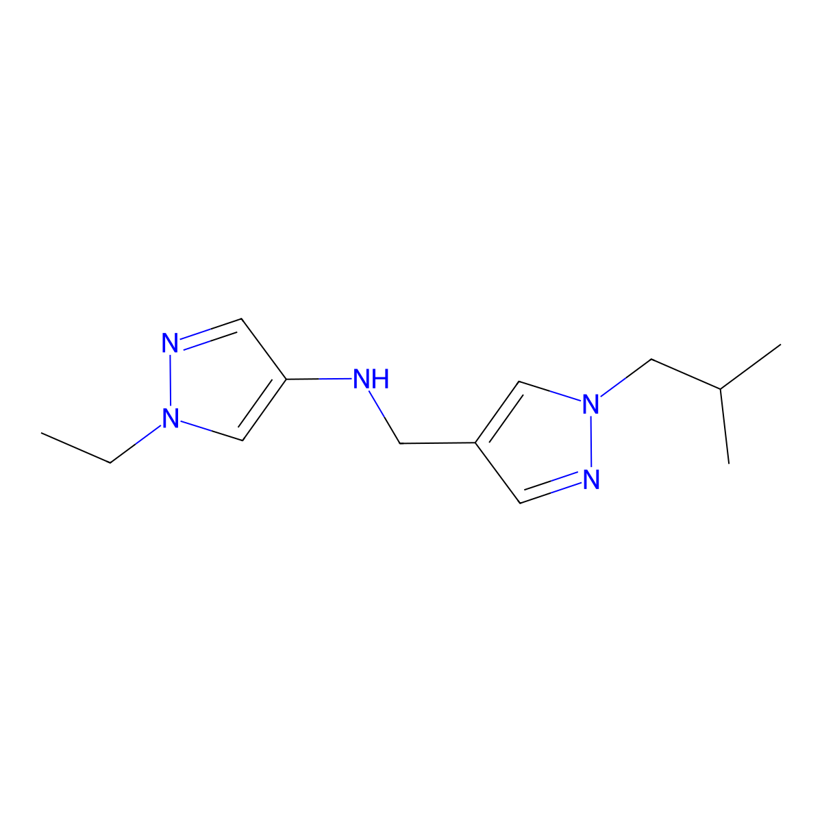 1-ethyl-N-{[1-(2-methylpropyl)-1H-pyrazol-4-yl]methyl}-1H-pyrazol-4-amine molecular structure, CAS 1856062-86-6