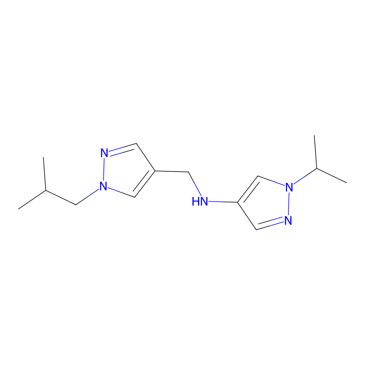 N-{[1-(2-methylpropyl)-1H-pyrazol-4-yl]methyl}-1-(propan-2-yl)-1H-pyrazol-4-amine molecular structure, CAS 1856062-99-1