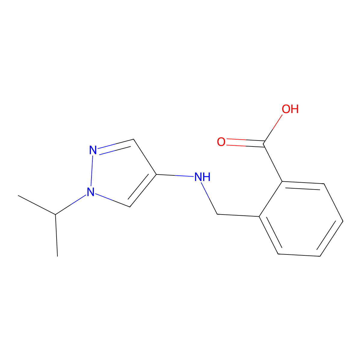 2-({[1-(propan-2-yl)-1H-pyrazol-4-yl]amino}methyl)benzoic acid molecular structure, CAS 1856063-01-8