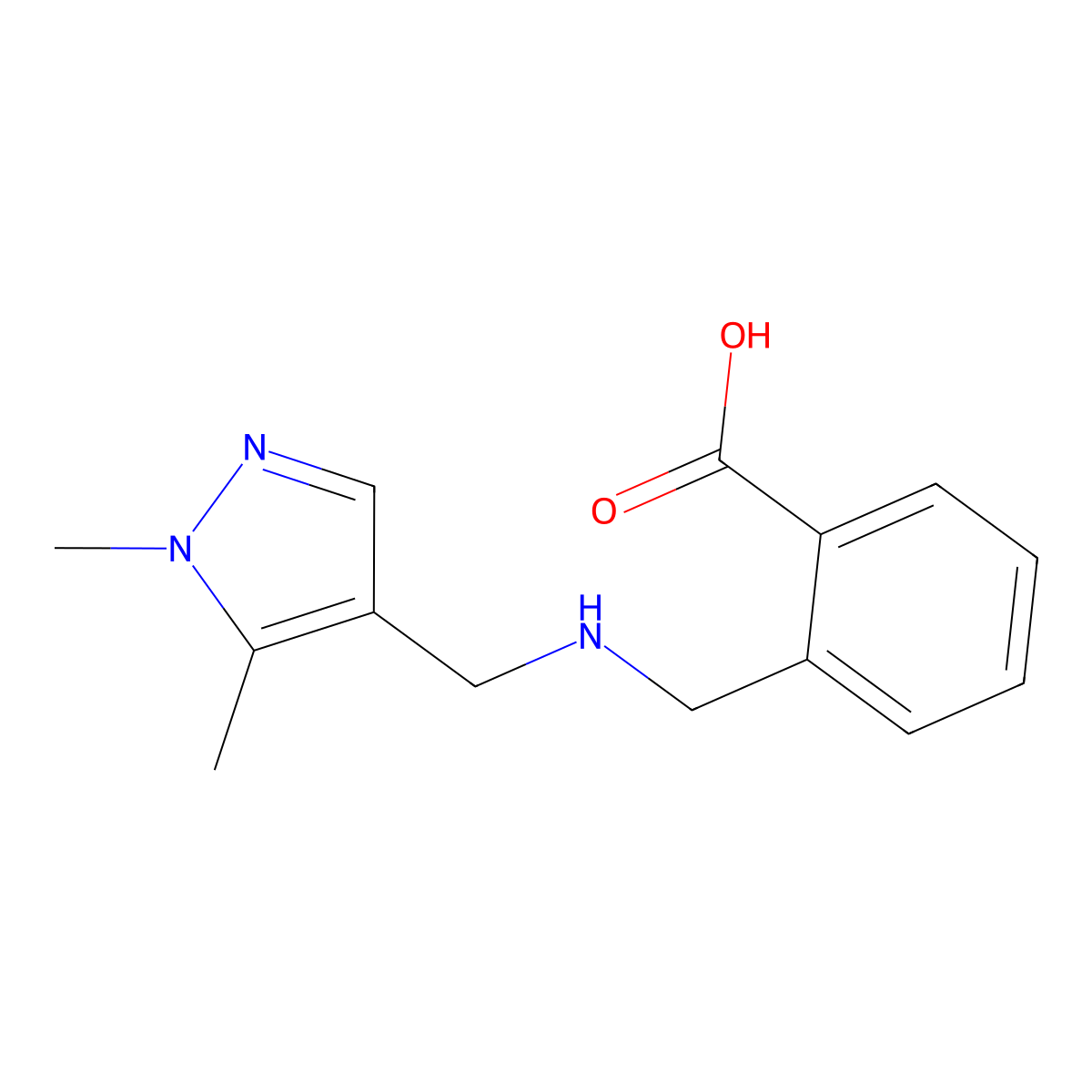 2-({[(1,5-dimethyl-1H-pyrazol-4-yl)methyl]amino}methyl)benzoic acid molecular structure, CAS 1856063-83-6