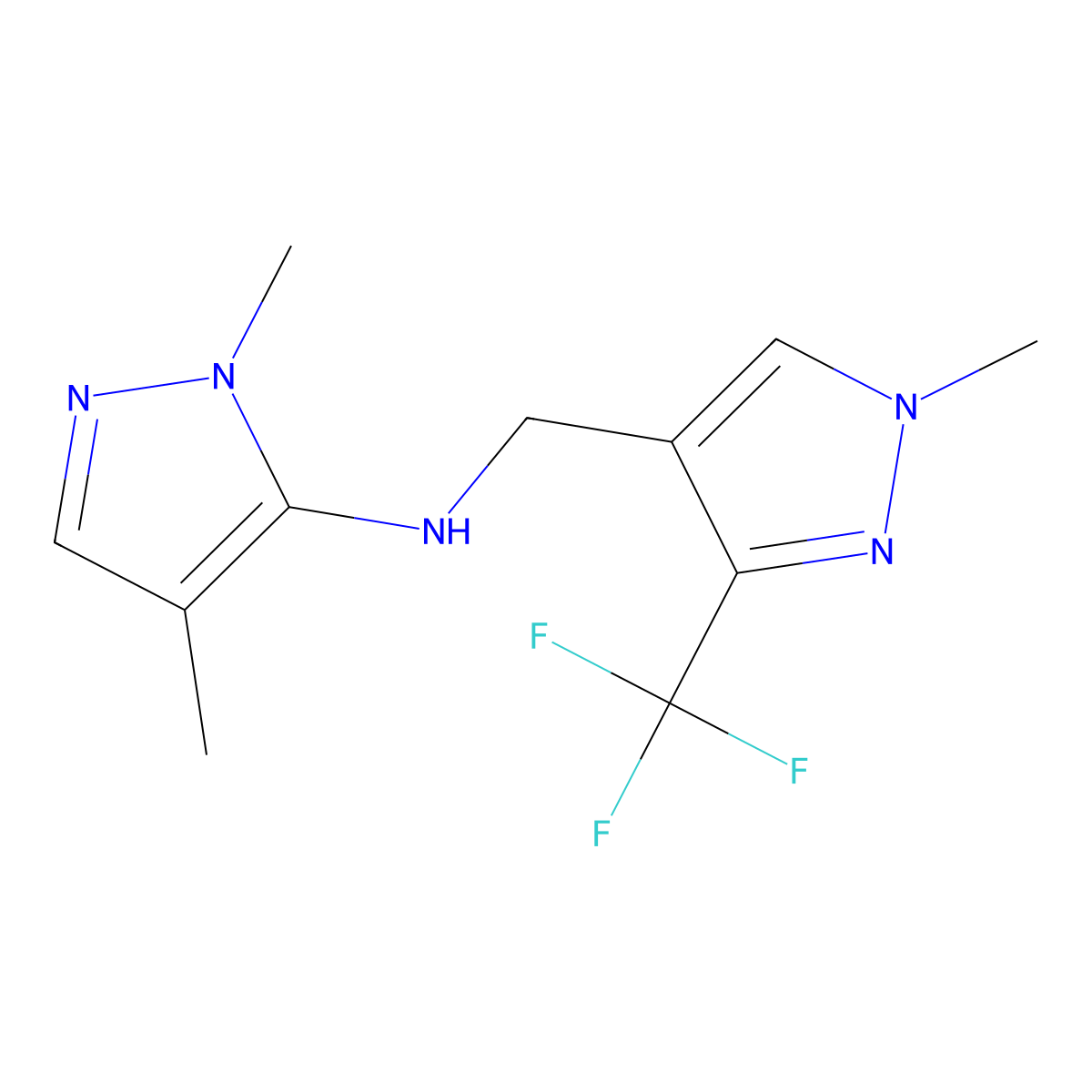 1,4-dimethyl-N-{[1-methyl-3-(trifluoromethyl)-1H-pyrazol-4-yl]methyl}-1H-pyrazol-5-amine molecular structure, CAS 1856064-51-1