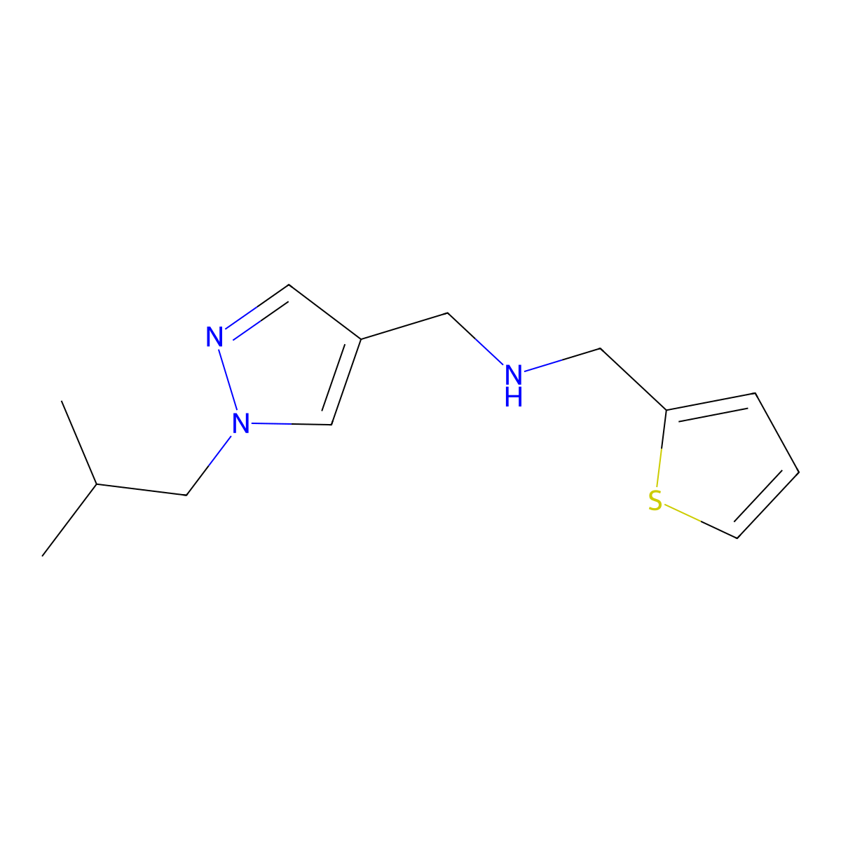 {[1-(2-methylpropyl)-1H-pyrazol-4-yl]methyl}[(thiophen-2-yl)methyl]amine molecular structure, CAS 1856065-78-5