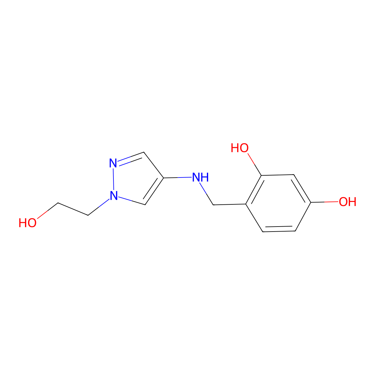 4-({[1-(2-hydroxyethyl)-1H-pyrazol-4-yl]amino}methyl)benzene-1,3-diol molecular structure, CAS 1856065-92-3