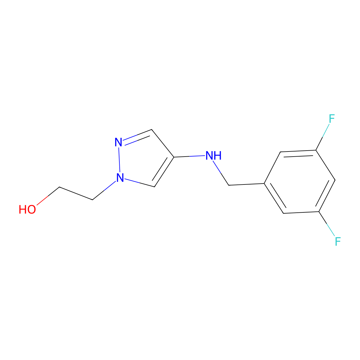 2-(4-{[(3,5-difluorophenyl)methyl]amino}-1H-pyrazol-1-yl)ethan-1-ol molecular structure, CAS 1856066-79-9