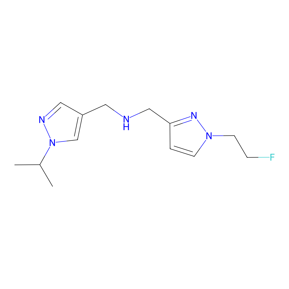 {[1-(2-fluoroethyl)-1H-pyrazol-3-yl]methyl}({[1-(propan-2-yl)-1H-pyrazol-4-yl]methyl})amine molecular structure, CAS 1856066-85-7