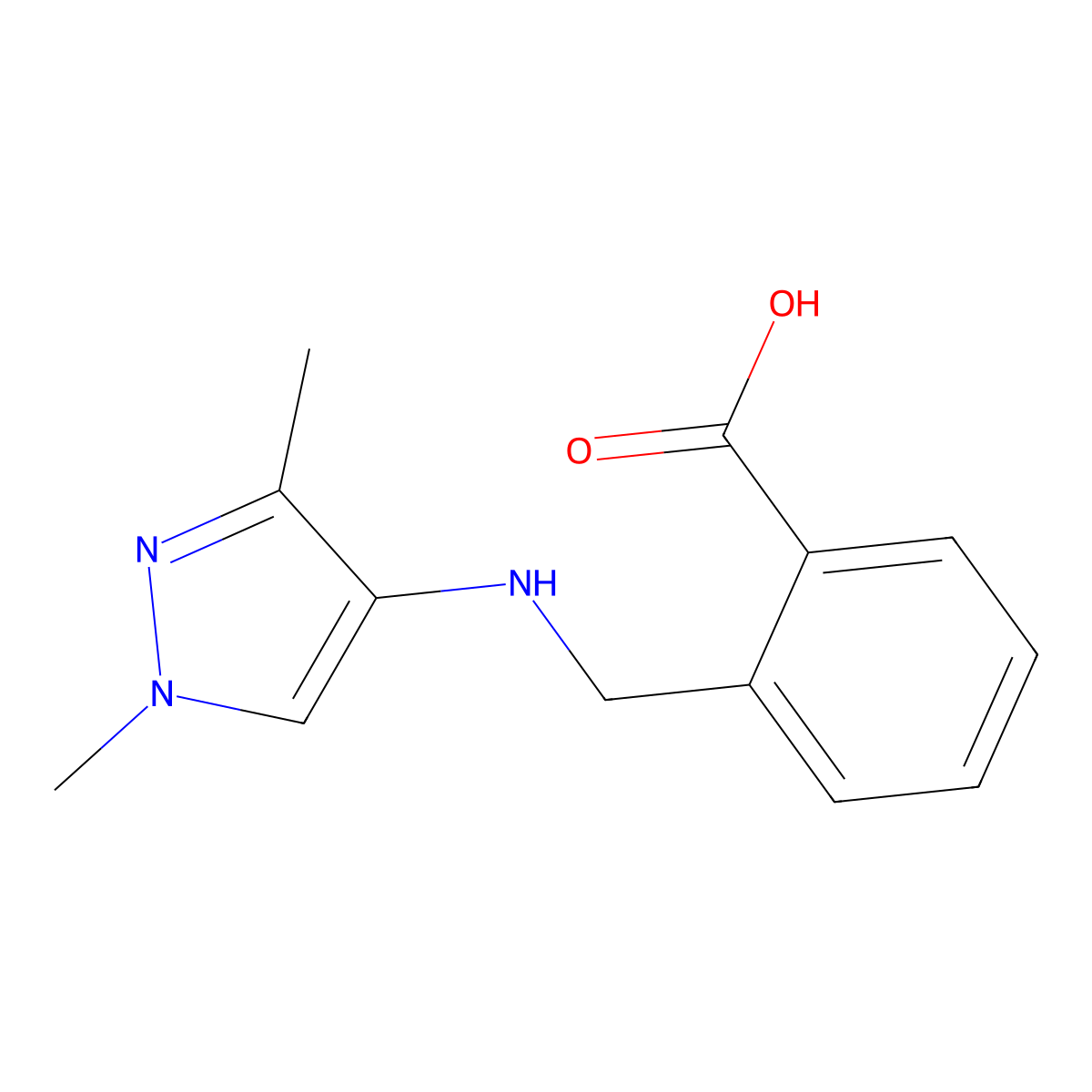 2-{[(1,3-dimethyl-1H-pyrazol-4-yl)amino]methyl}benzoic acid molecular structure, CAS 1856067-25-8