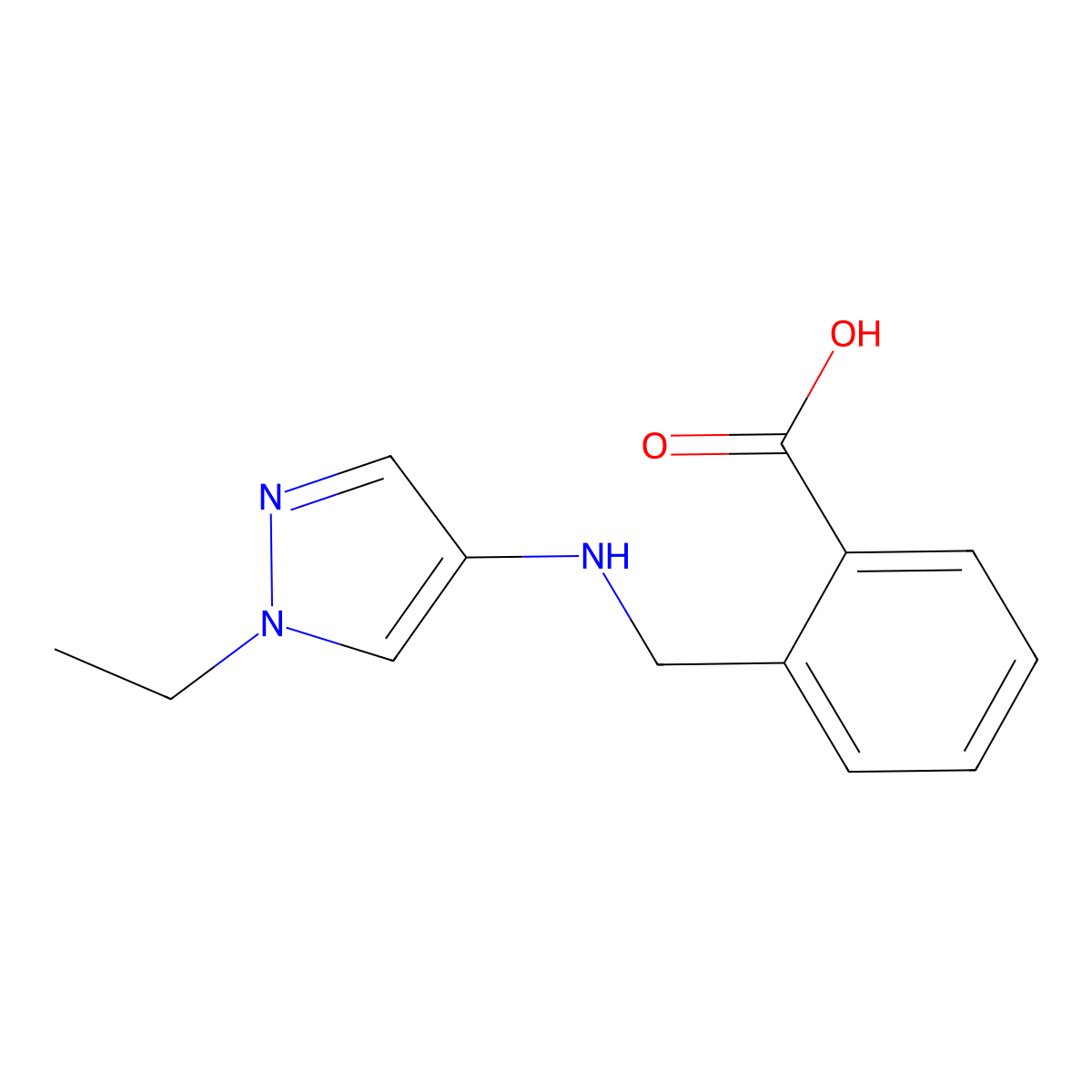 2-{[(1-ethyl-1H-pyrazol-4-yl)amino]methyl}benzoic acid molecular structure, CAS 1856067-31-6