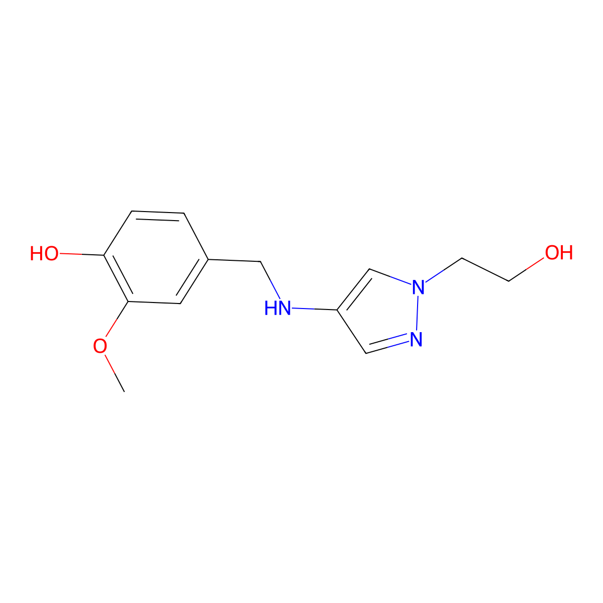 4-({[1-(2-hydroxyethyl)-1H-pyrazol-4-yl]amino}methyl)-2-methoxyphenol molecular structure, CAS 1856069-16-3