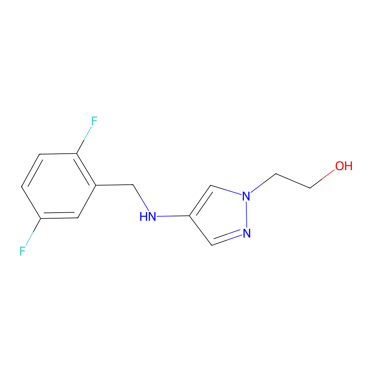 2-(4-{[(2,5-difluorophenyl)methyl]amino}-1H-pyrazol-1-yl)ethan-1-ol molecular structure, CAS 1856070-13-7