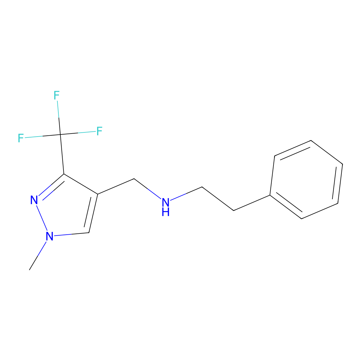 {[1-methyl-3-(trifluoromethyl)-1H-pyrazol-4-yl]methyl}(2-phenylethyl)amine molecular structure, CAS 1856070-90-0