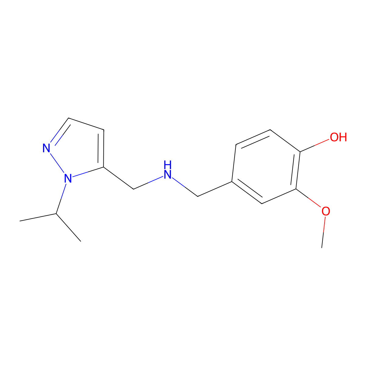 2-methoxy-4-[({[1-(propan-2-yl)-1H-pyrazol-5-yl]methyl}amino)methyl]phenol molecular structure, CAS 1856074-39-9