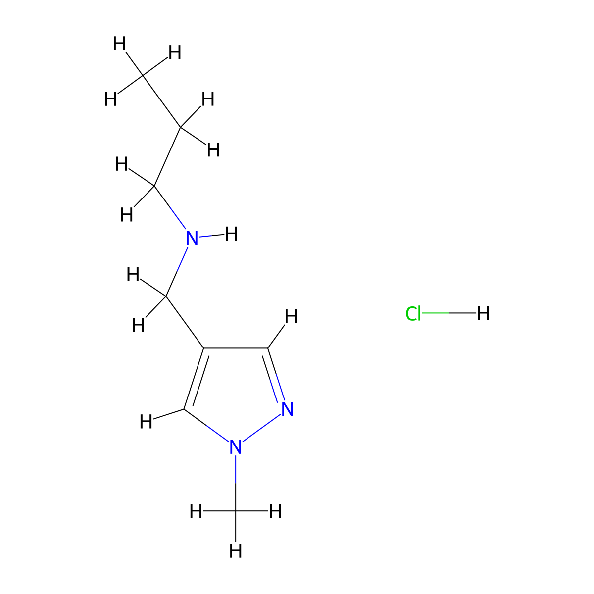 [(1-methyl-1H-pyrazol-4-yl)methyl](propyl)amine hydrochloride molecular structure, CAS 1856074-42-4