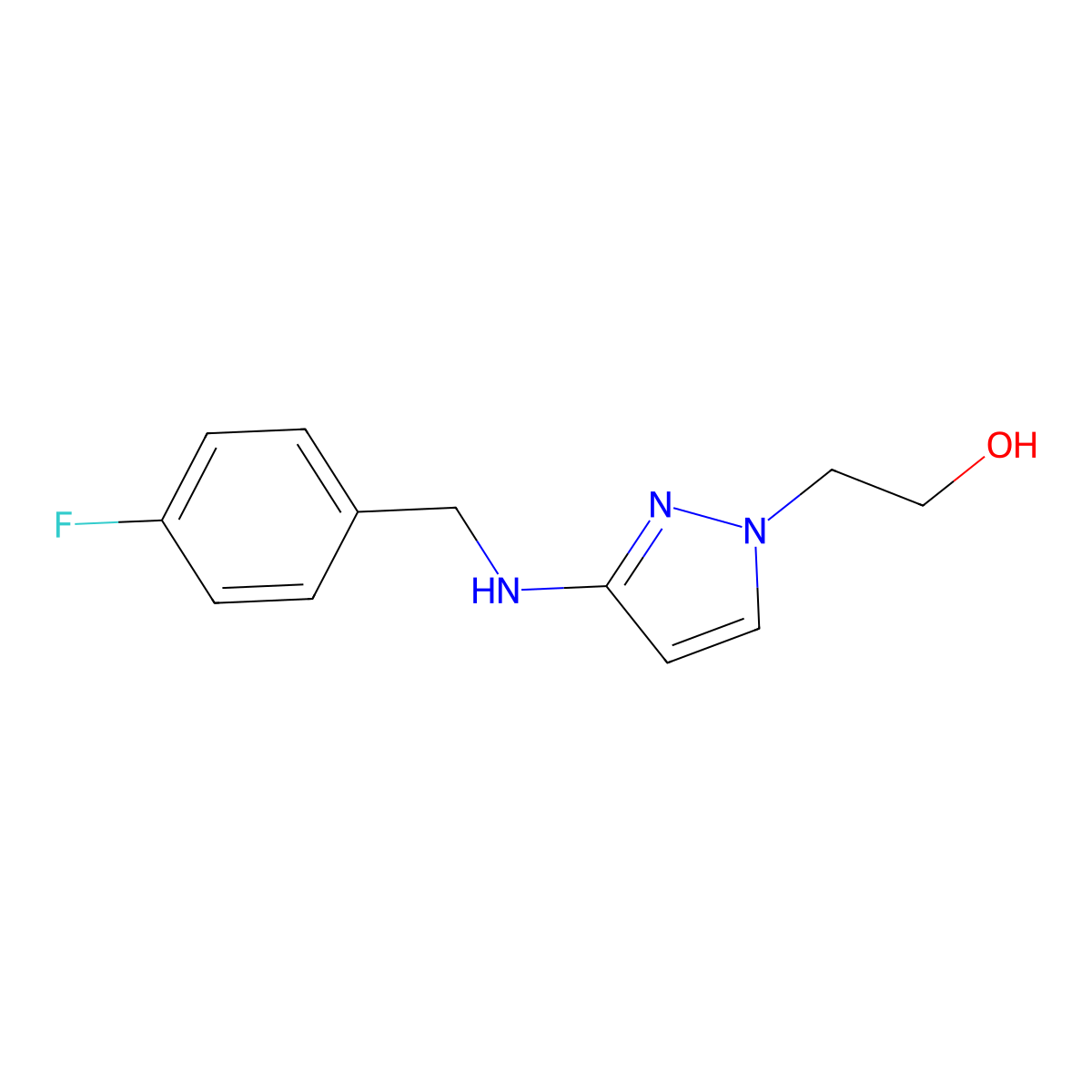 2-(3-{[(4-fluorophenyl)methyl]amino}-1H-pyrazol-1-yl)ethan-1-ol molecular structure, CAS 1856076-26-0