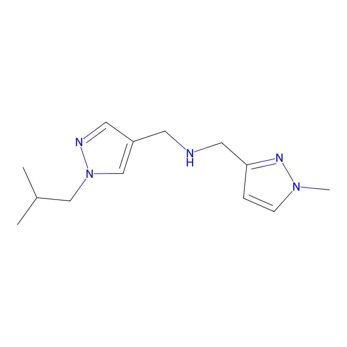 [(1-methyl-1H-pyrazol-3-yl)methyl]({[1-(2-methylpropyl)-1H-pyrazol-4-yl]methyl})amine molecular structure, CAS 1856076-60-2