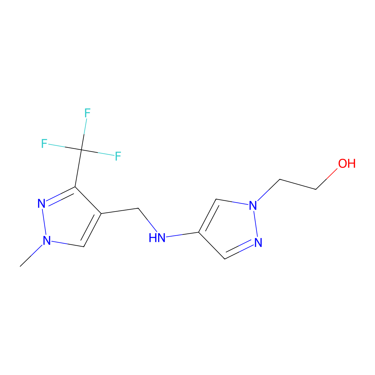 2-[4-({[1-methyl-3-(trifluoromethyl)-1H-pyrazol-4-yl]methyl}amino)-1H-pyrazol-1-yl]ethan-1-ol molecular structure, CAS 1856082-97-7