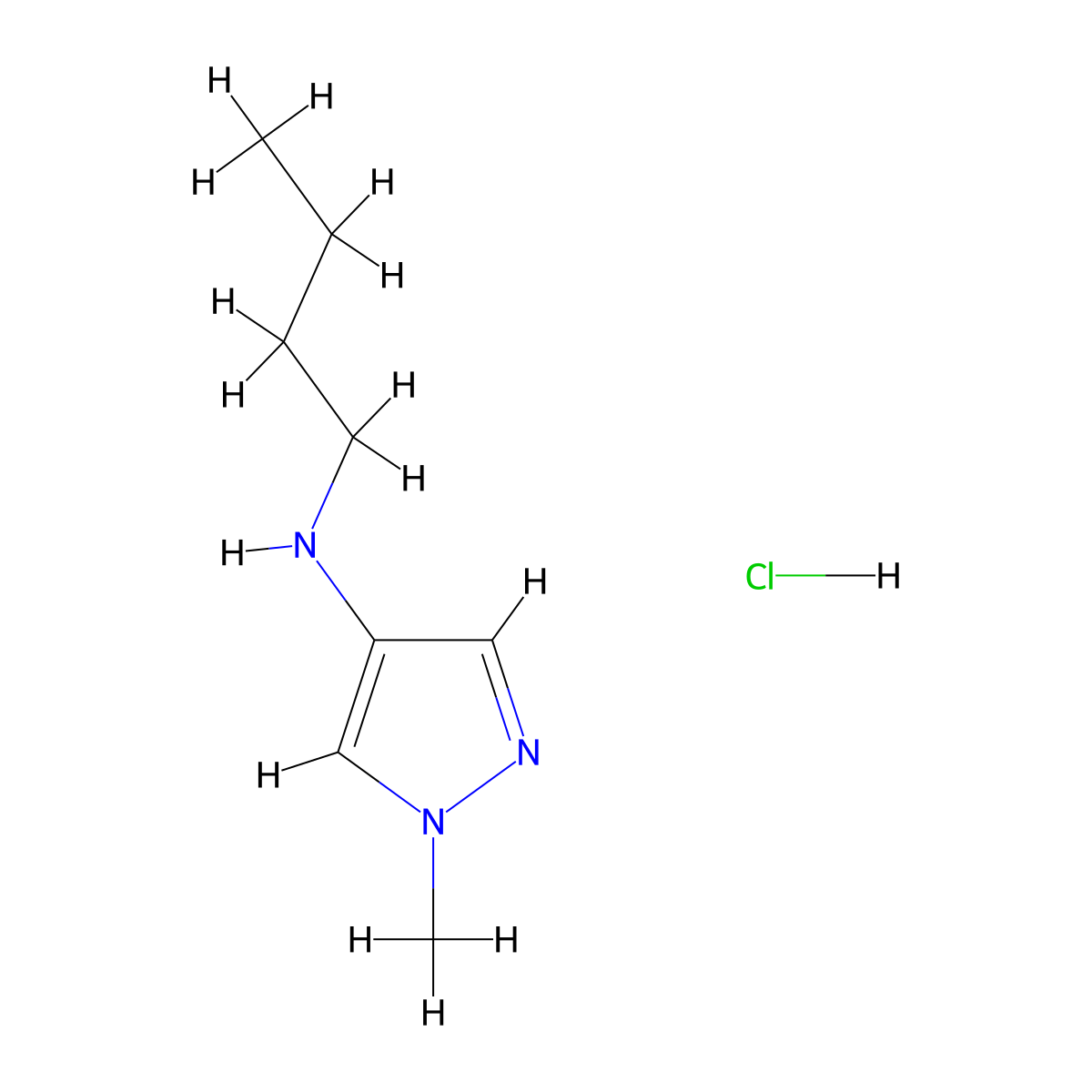 N-butyl-1-methylpyrazol-4-amine;hydrochloride molecular structure, CAS 1856086-80-0