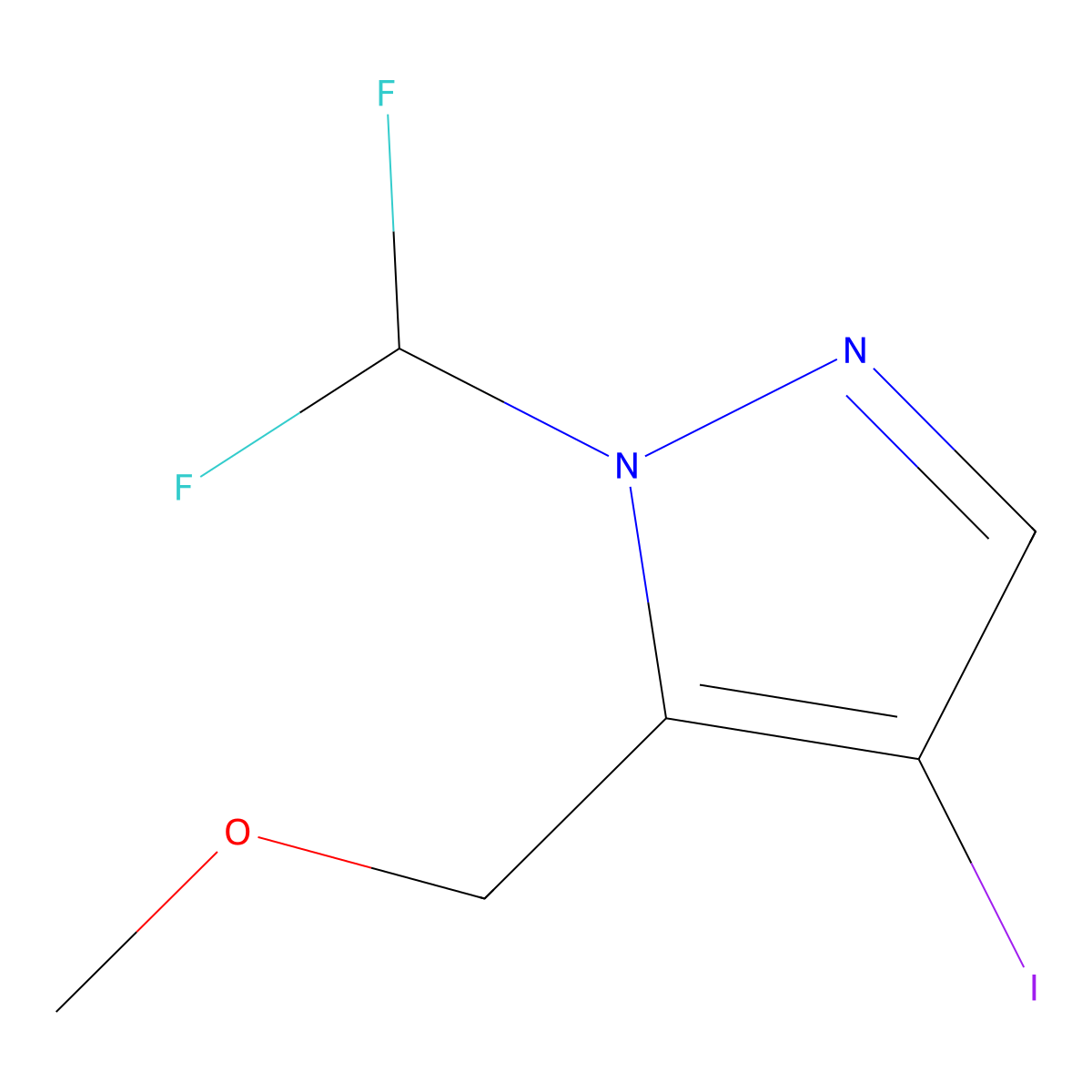 1-(difluoromethyl)-4-iodo-5-(methoxymethyl)-1H-pyrazole molecular structure, CAS 1856087-25-6