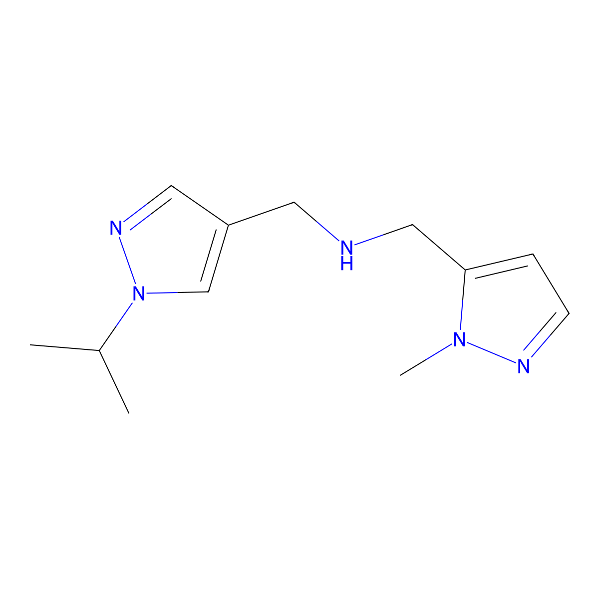 [(1-methyl-1H-pyrazol-5-yl)methyl]({[1-(propan-2-yl)-1H-pyrazol-4-yl]methyl})amine molecular structure, CAS 1856089-10-5