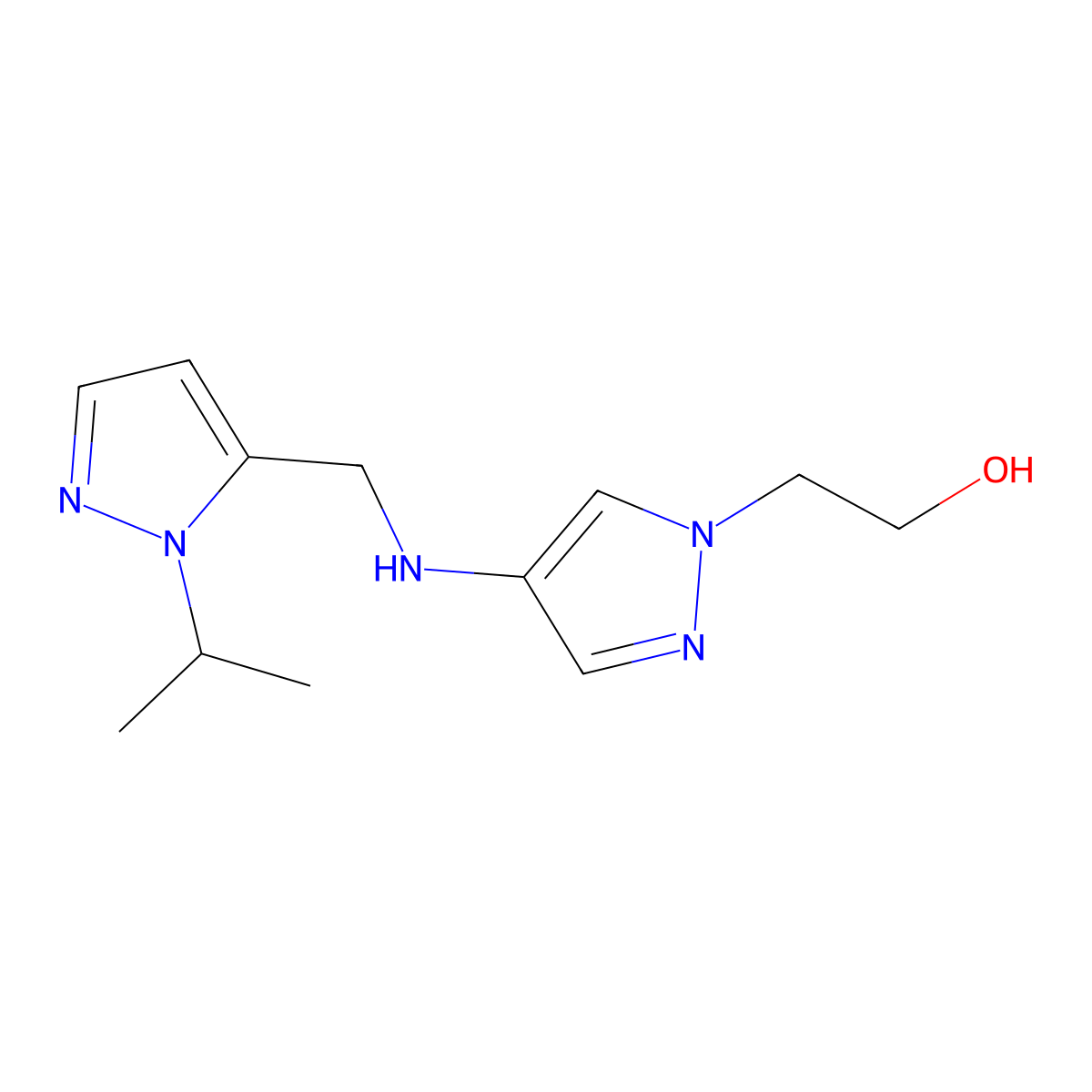 2-[4-({[1-(propan-2-yl)-1H-pyrazol-5-yl]methyl}amino)-1H-pyrazol-1-yl]ethan-1-ol molecular structure, CAS 1856089-35-4