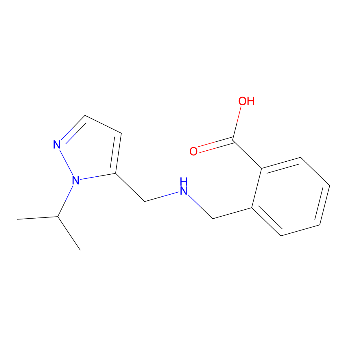 2-[({[1-(propan-2-yl)-1H-pyrazol-5-yl]methyl}amino)methyl]benzoic acid molecular structure, CAS 1856089-57-0