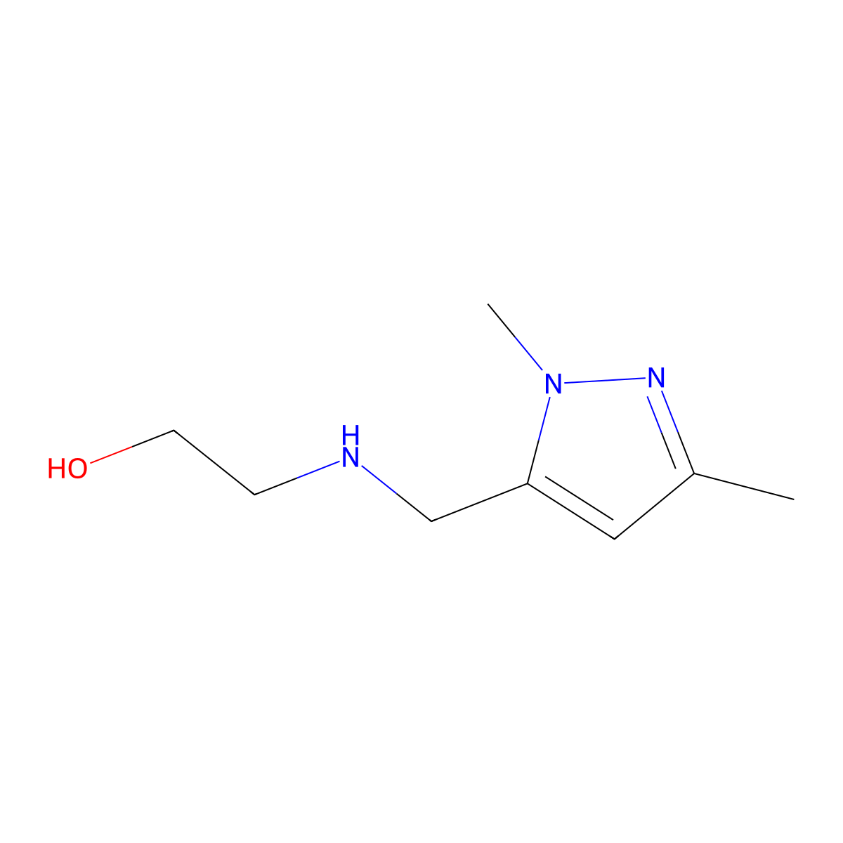 2-{[(1,3-dimethyl-1H-pyrazol-5-yl)methyl]amino}ethan-1-ol molecular structure, CAS 1856090-01-1