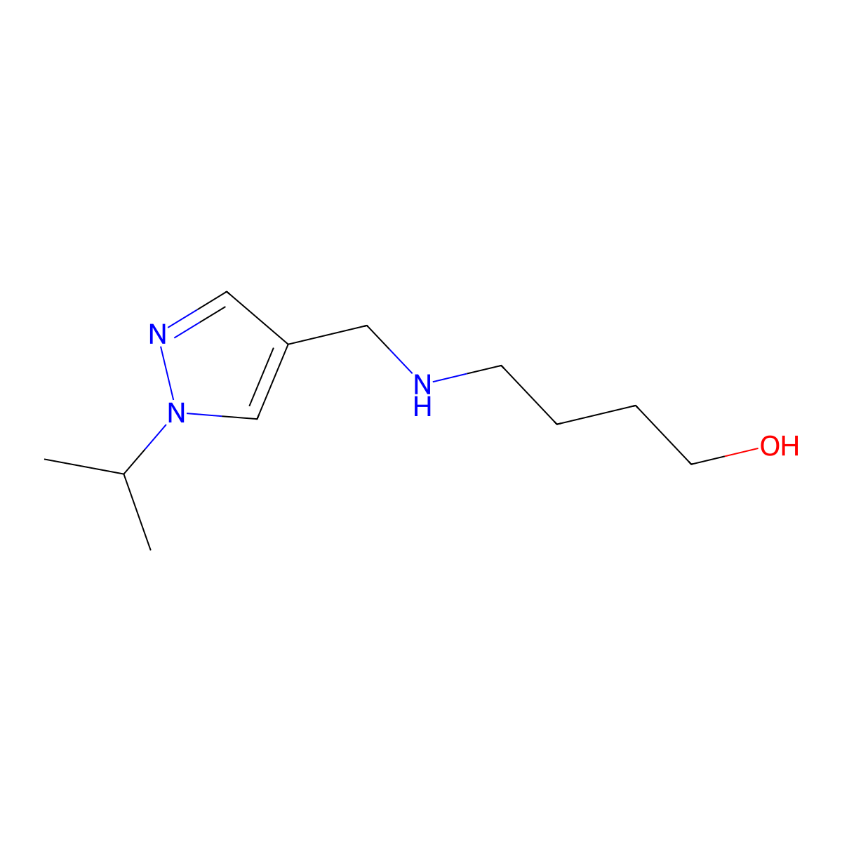 4-({[1-(propan-2-yl)-1H-pyrazol-4-yl]methyl}amino)butan-1-ol molecular structure, CAS 1856090-99-7