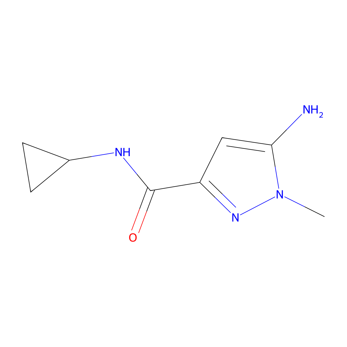 5-amino-N-cyclopropyl-1-methyl-1H-pyrazole-3-carboxamide molecular structure, CAS 1856095-16-3
