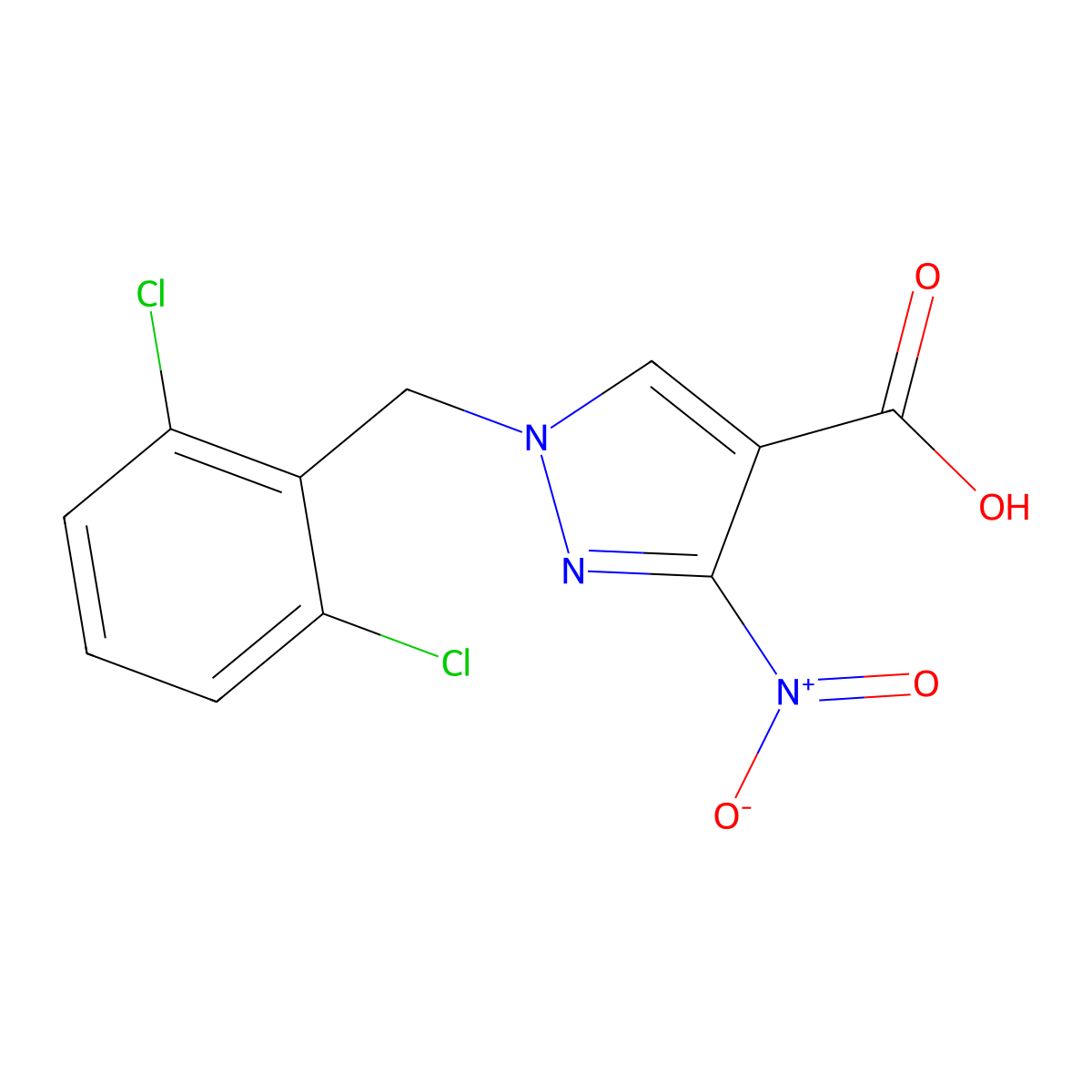 1-(2,6-dichlorobenzyl)-3-nitro-1H-pyrazole-4-carboxylic acid molecular structure, CAS 1856095-26-5