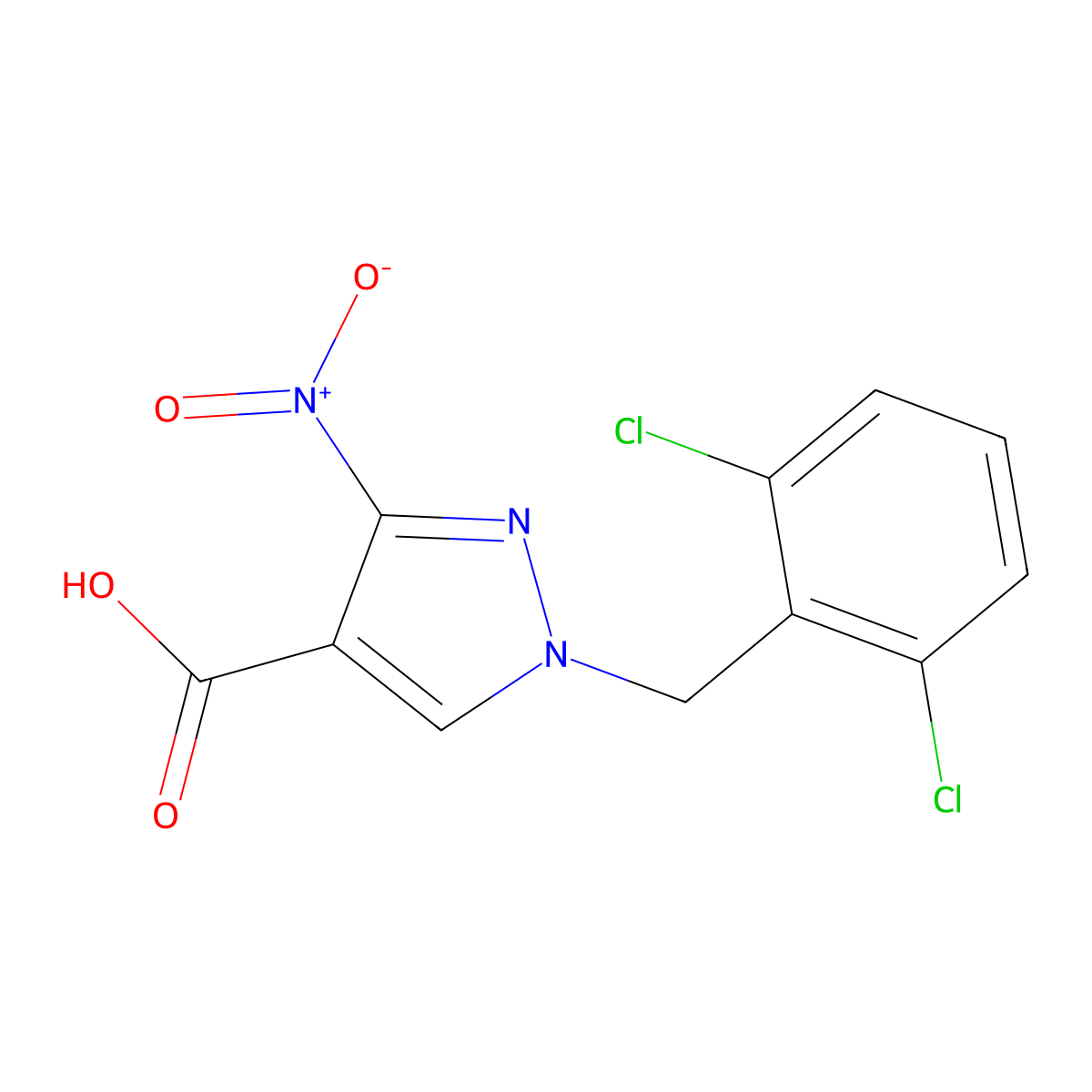 1-(2,6-dichlorobenzyl)-3-nitro-1H-pyrazole-4-carboxylic acid molecular structure, CAS 1856095-26-5