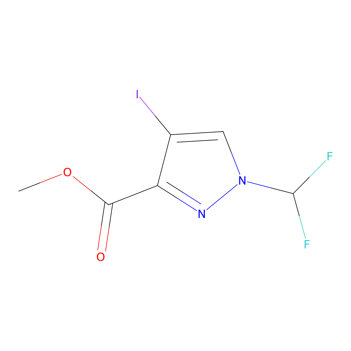 methyl 1-(difluoromethyl)-4-iodo-1H-pyrazole-3-carboxylate molecular structure, CAS 1856095-94-7
