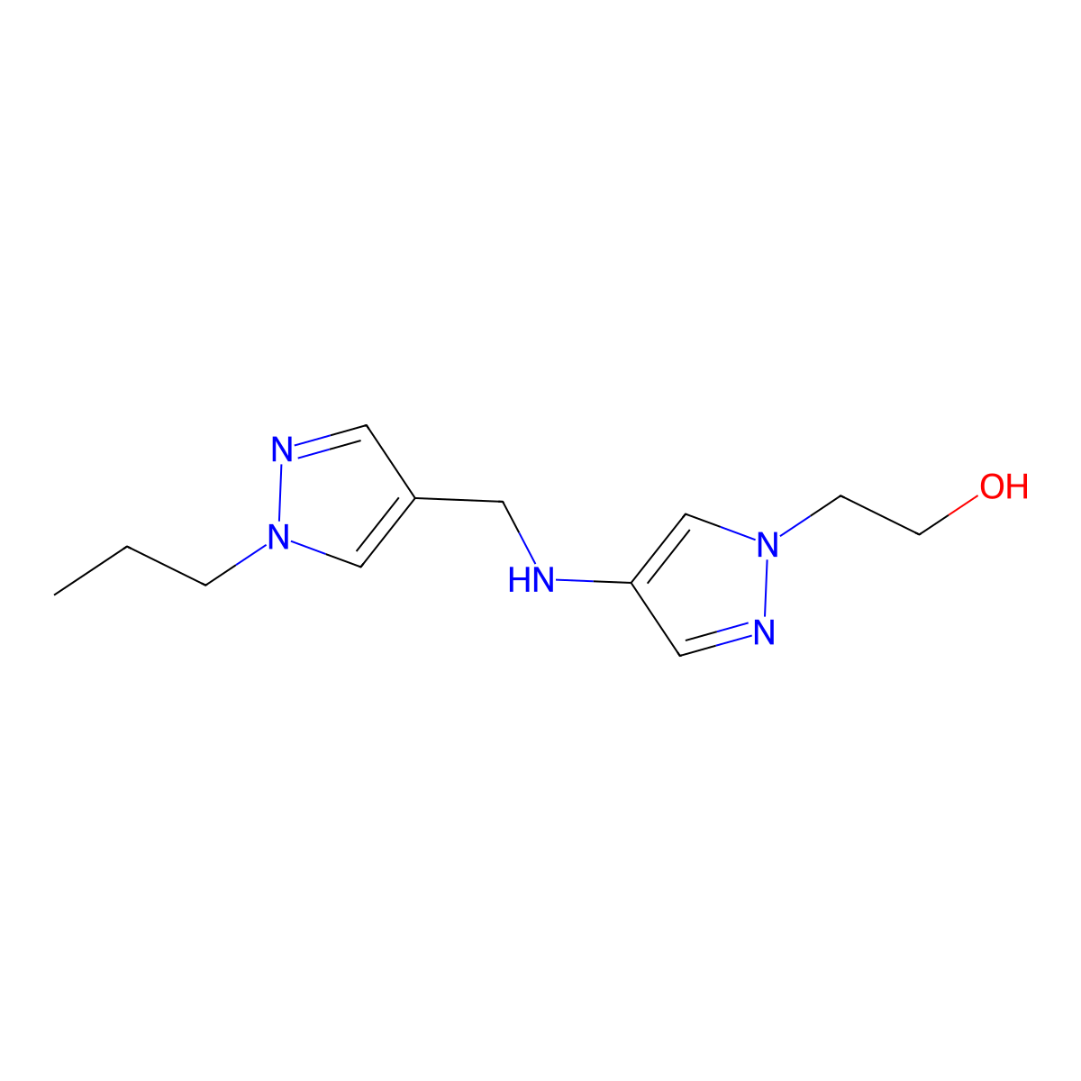 2-(4-{[(1-propyl-1H-pyrazol-4-yl)methyl]amino}-1H-pyrazol-1-yl)ethan-1-ol molecular structure, CAS 1856100-59-8