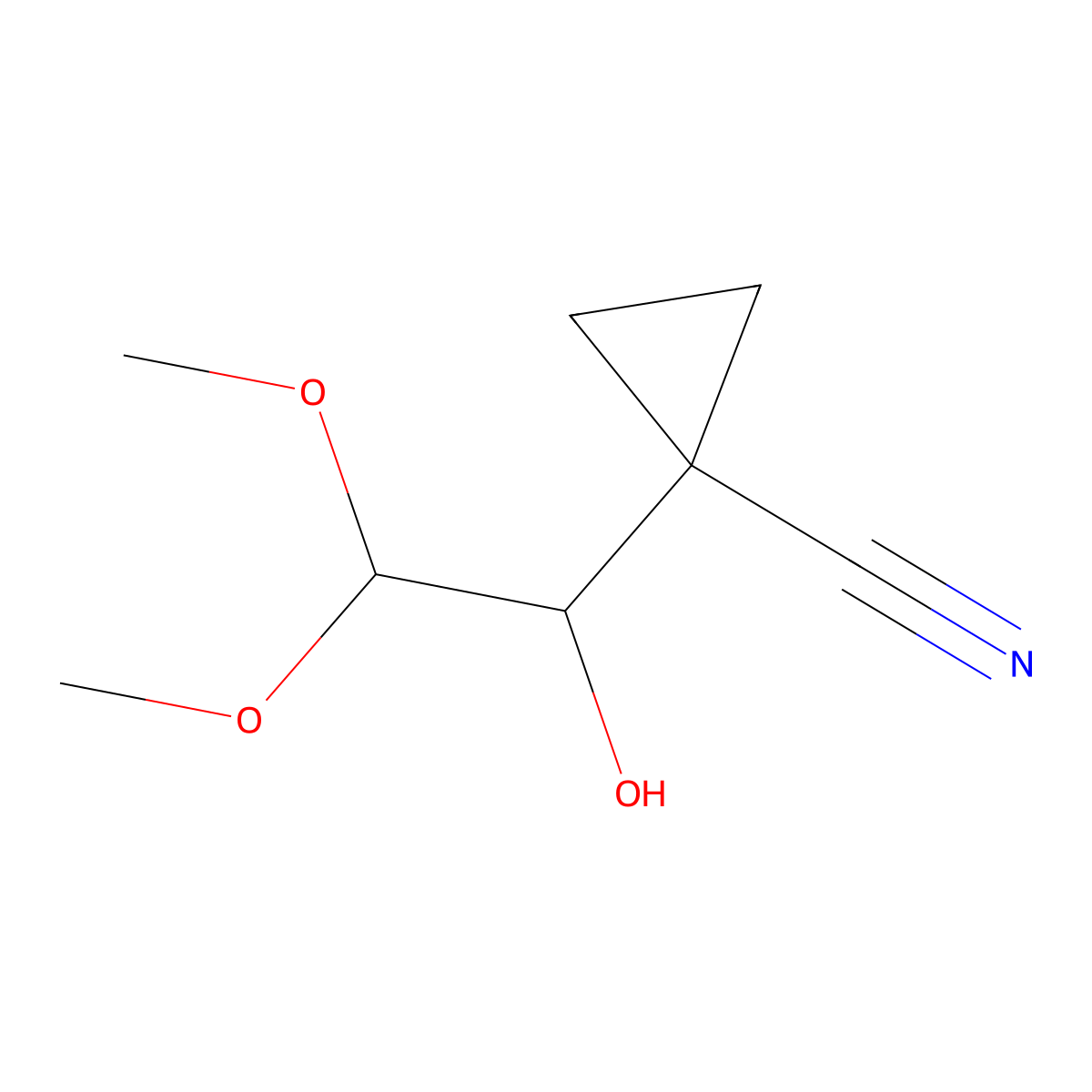 1-(1-Hydroxy-2,2-dimethoxyethyl)cyclopropane-1-carbonitrile molecular structure, CAS 1856268-86-4