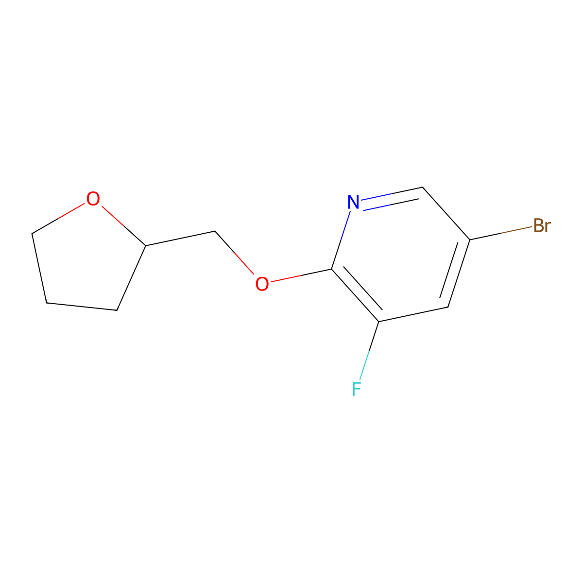 5-Bromo-3-fluoro-2-[(oxolan-2-yl)methoxy]pyridine molecular structure, CAS 1856518-37-0