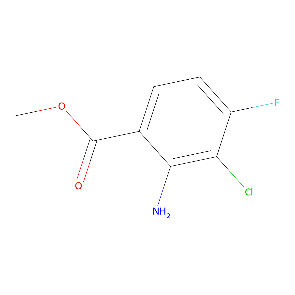 Methyl 2-amino-3-chloro-4-fluorobenzoate molecular structure, CAS 1856543-08-2