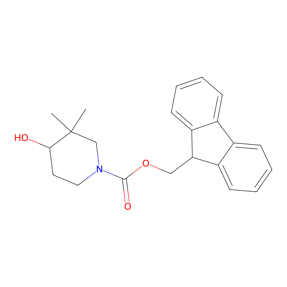 (9H-fluoren-9-yl)methyl 4-hydroxy-3,3-dimethylpiperidine-1-carboxylate molecular structure, CAS 1856639-13-8